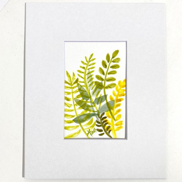 Fern Play - Original Wall Art Watercolor Painting Matted Frame Ready 8x10in - Picture 2 of 6